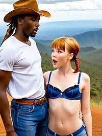 Outdoor encounter between dreadlocks wearing black man and redhead at Nyika Plateau National Park in Malawi